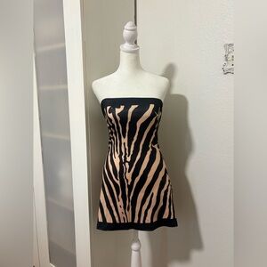 Y2K Zebra Print Strapless Mini Dress